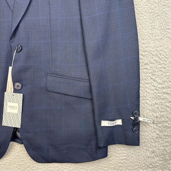 Vinci Philosophy Blazer Mens 38R Blue Plaid 2 Button Business Casual Wedding NEW - Picture 5 of 16